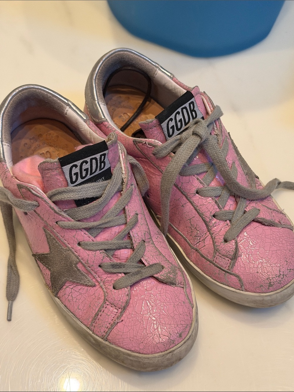 Golden Goose Kids Pink Star Sneakers with Silver Accents